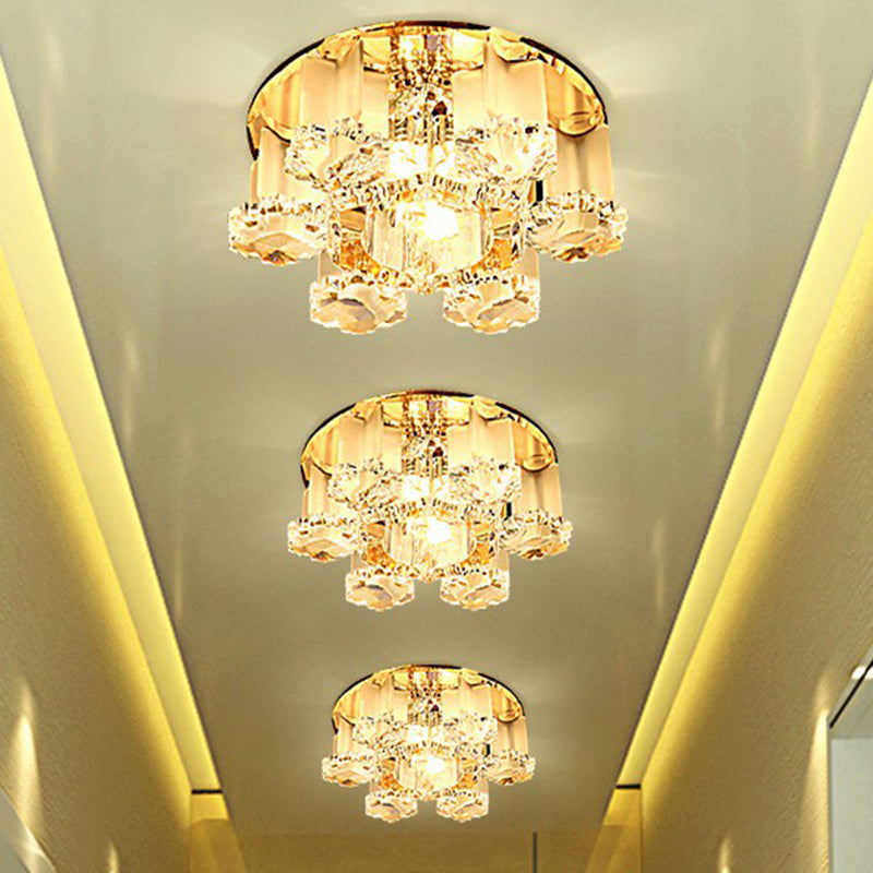 Crystal Block Led Hallway Flush-Mount Light Fixture - Modernism Floral Ceiling Flush
