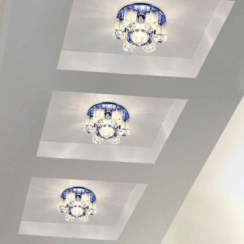 Crystal Block LED Hallway Flush-Mount Light Fixture - Modernism Floral Ceiling Flush Light