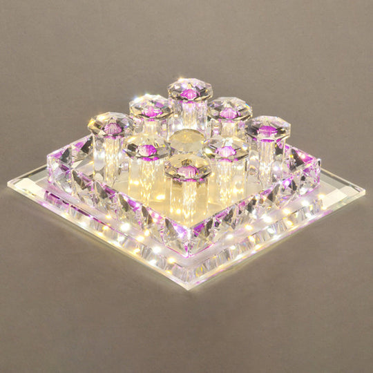 Modern Optic Prismatic Crystal Led Flush Mount - Square Ceiling Light Fixture For Aisle