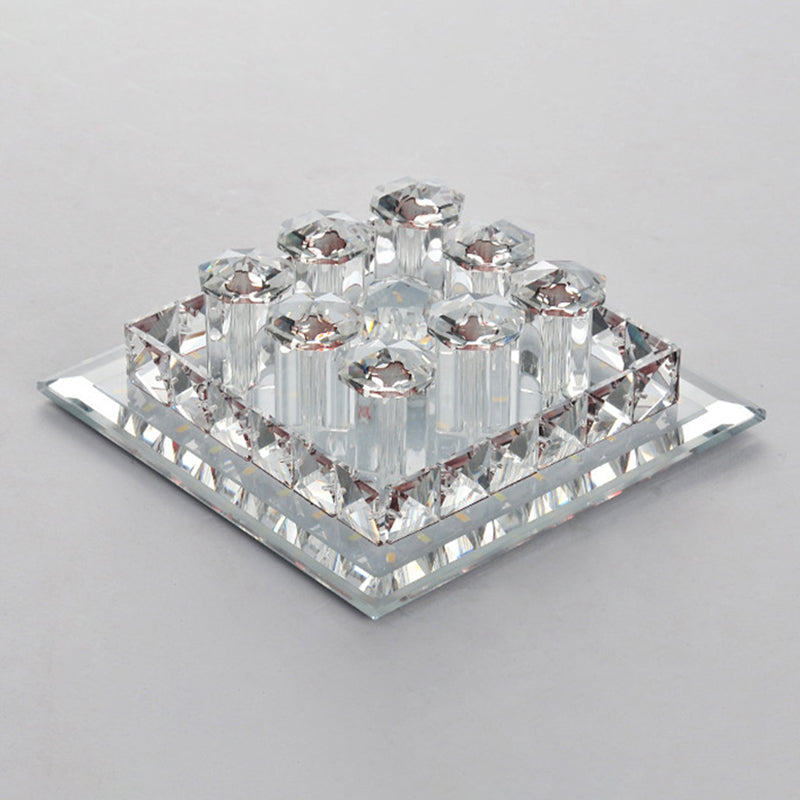 Modern Optic Prismatic Crystal LED Flush Mount - Square Flush Ceiling Light Fixture for Aisle