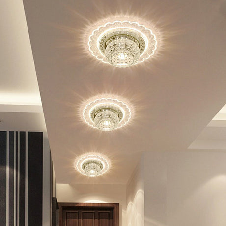Clear Crystal Led Flush-Mount Ceiling Light Fixture For Aisle With Modernist Design