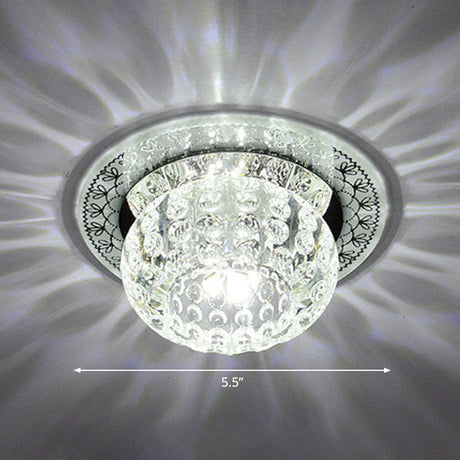 Clear Crystal Led Flush-Mount Ceiling Light Fixture For Aisle With Modernist Design / White Round