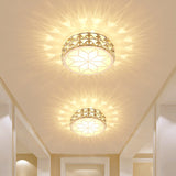 Champagne Led Crystal Embedded Round Ceiling Light - Simple Style Flush Mount For Passageway