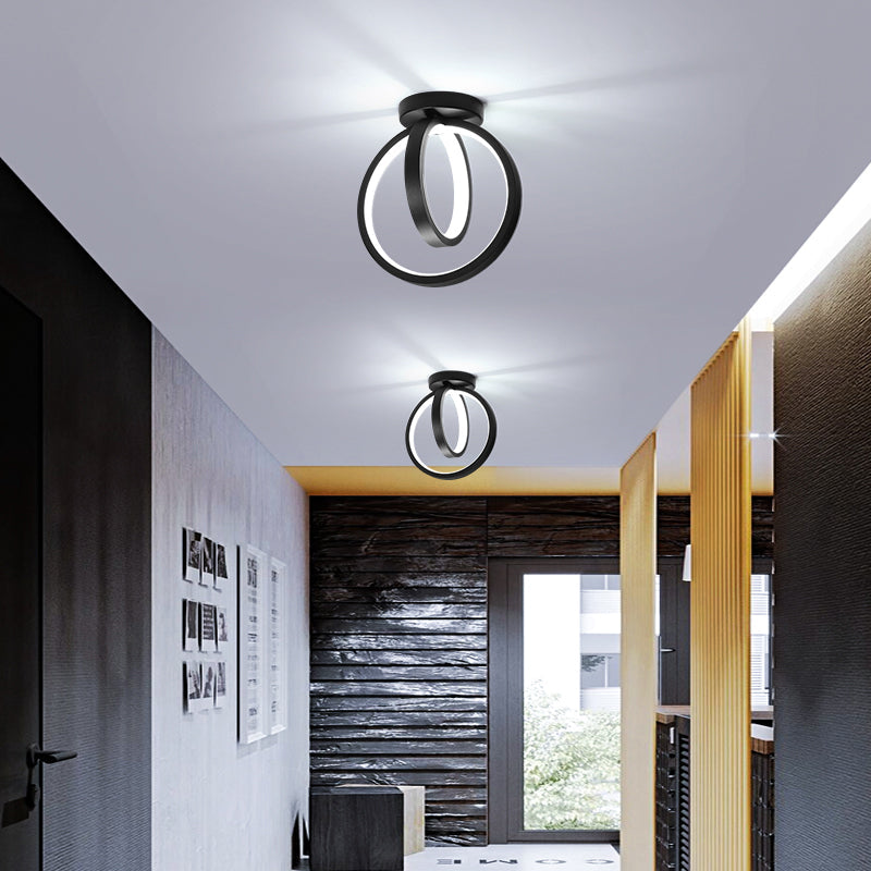 Metallic Minimalist Led Ceiling Flush Light - Circle Foyer Semi Mount Lighting Black / White