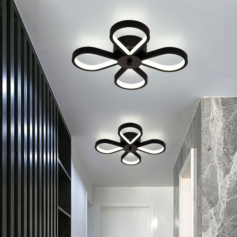 Black Minimalistic Metal Led Semi Flush Ceiling Mount Light For Corridor 4 / Warm