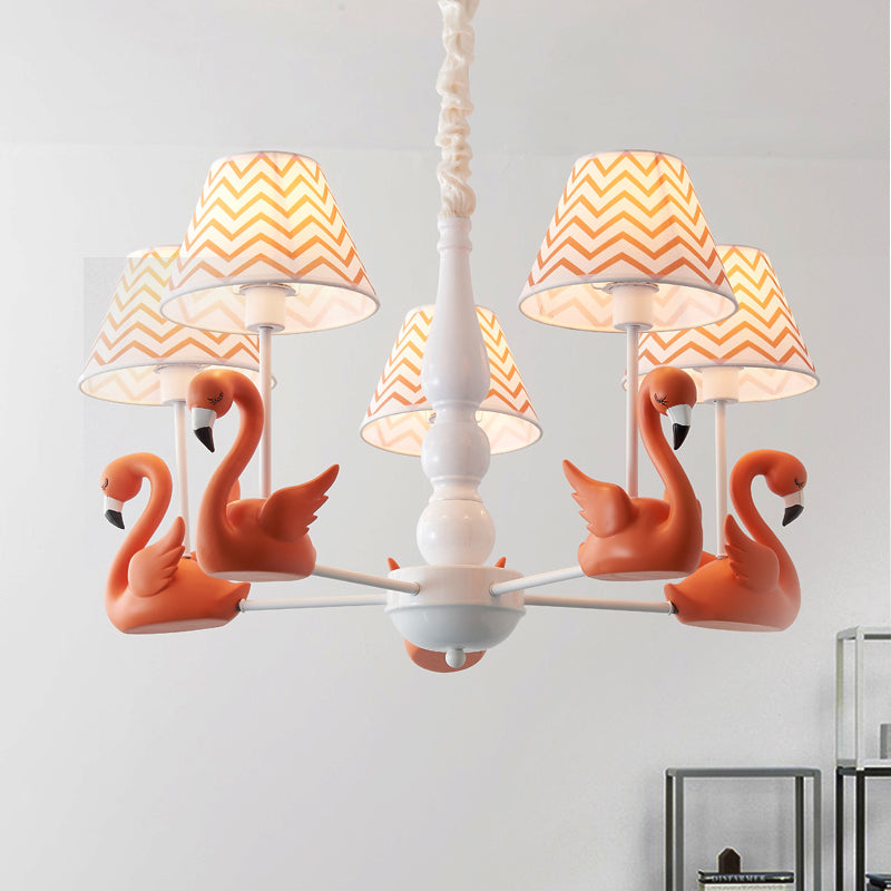 Swan Fabric Hanging Pendant Light Fixture With Zig Zag Design - Modern 5-Light Solution For Living