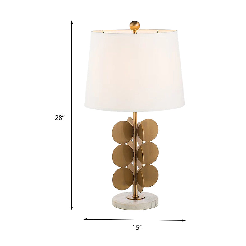 Small Brass Desk Lamp With Circle Metal Base - 1 Head Reading Light In Traditional Style White