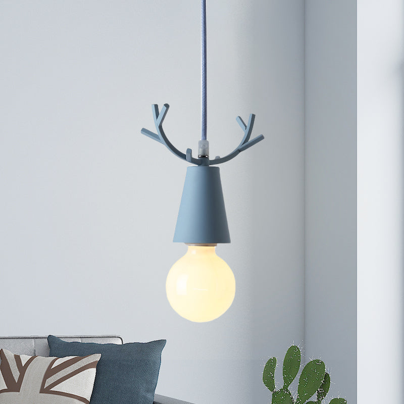 Nordic Style Pendant Light With Adjustable Ball Ceiling Fixture And Antler Decoration For Bedroom Or