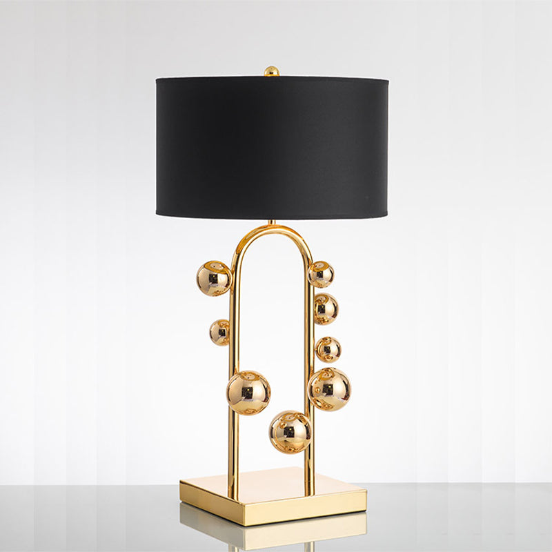 Golden Metal Reading Lamp With Traditional Sphere Task Light And White/Black Drum Shade Black