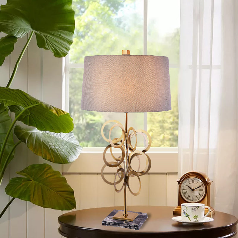 Brass Study Lamp With Round Tradition Metal Base White Fabric Shade - 1 Bulb Task Lighting