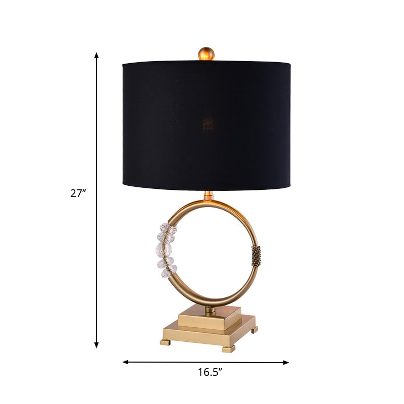 Classic Circular Brass Desk Lamp With Black Fabric Shade - 1 Bulb Task Lighting