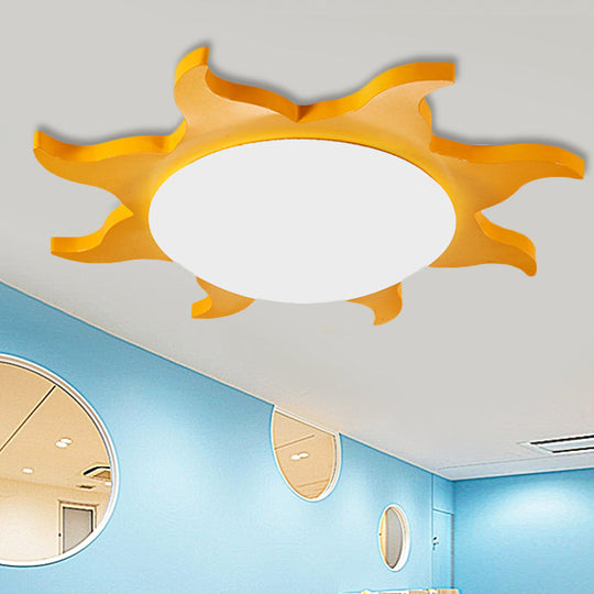 Sun-Shaped Cartoon Wood Acrylic Flush Ceiling Light For Kindergarten