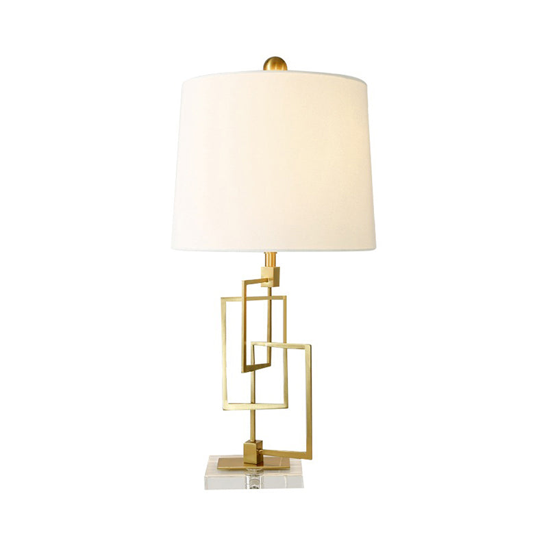 Modern Gold Rectangle Study Lamp - Elegant 1-Head Reading Light With White Fabric Shade For Bedside