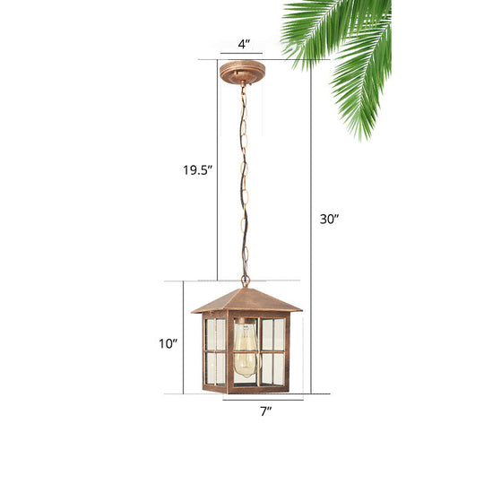 Transparent Glass Country Gridded Pendant Light: Single Hanging Lamp For Gardens Bronze