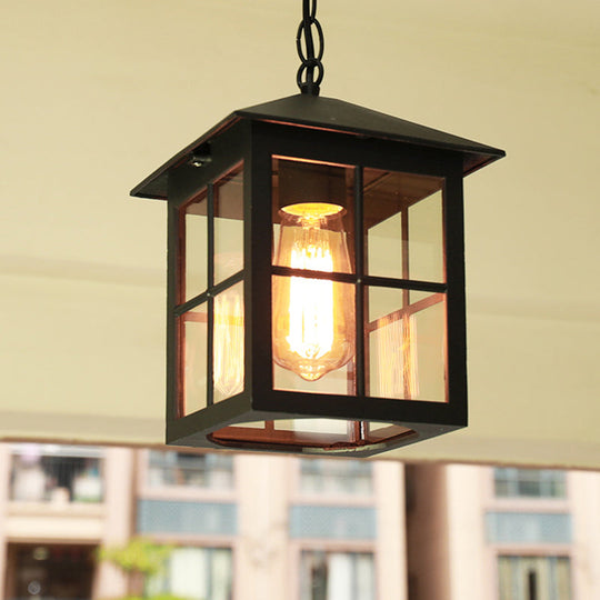 Transparent Glass Country Gridded Pendant Light: Single Hanging Lamp For Gardens