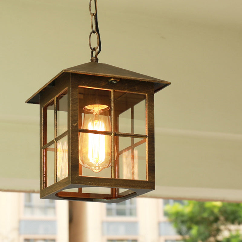 Transparent Glass Country Gridded Pendant Light: Single Hanging Lamp For Gardens