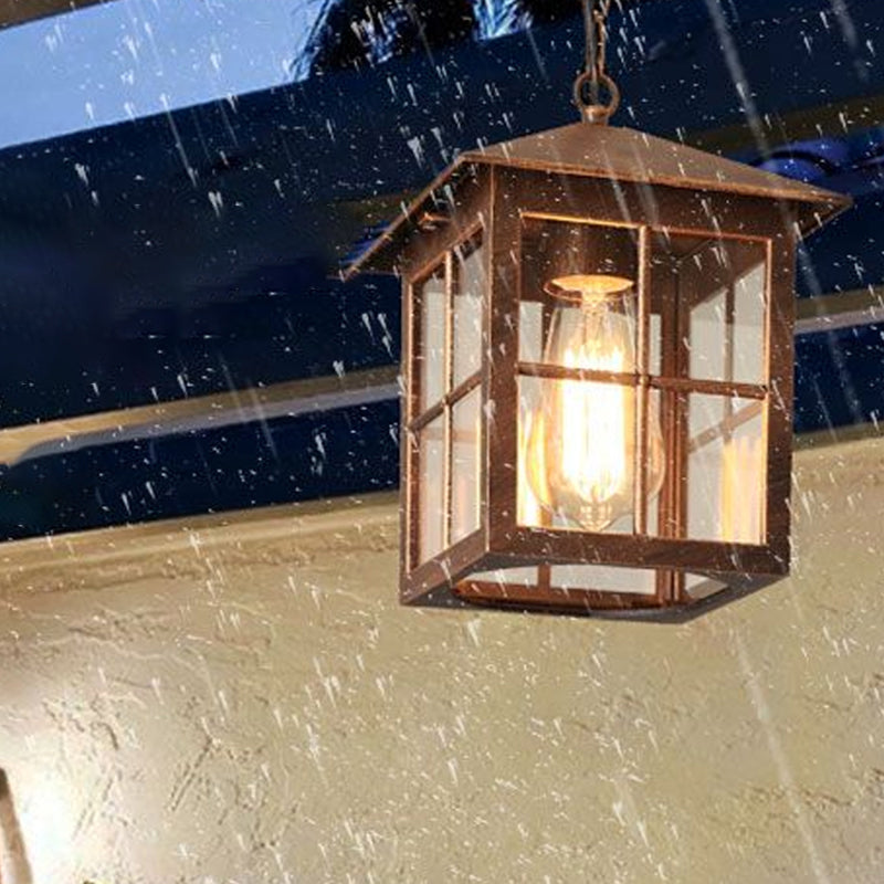 Transparent Glass Country Gridded Pendant Light: Single Hanging Lamp For Gardens