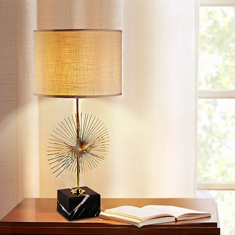 White Cylinder Task Lamp With Tradition Fabric Shade - Perfect Reading Light Square Base