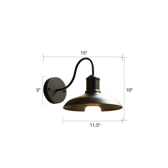 Barn Shade Outdoor Wall Lamp - Industrial Metal Gooseneck Light With 1 Bulb Black / 15