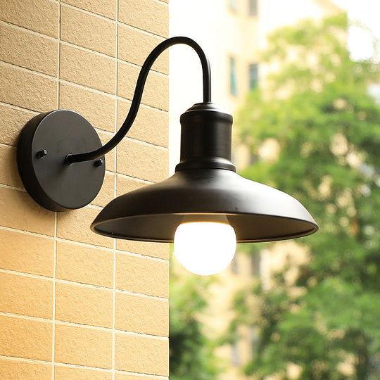 Barn Shade Outdoor Wall Lamp - Industrial Metal Gooseneck Light With 1 Bulb