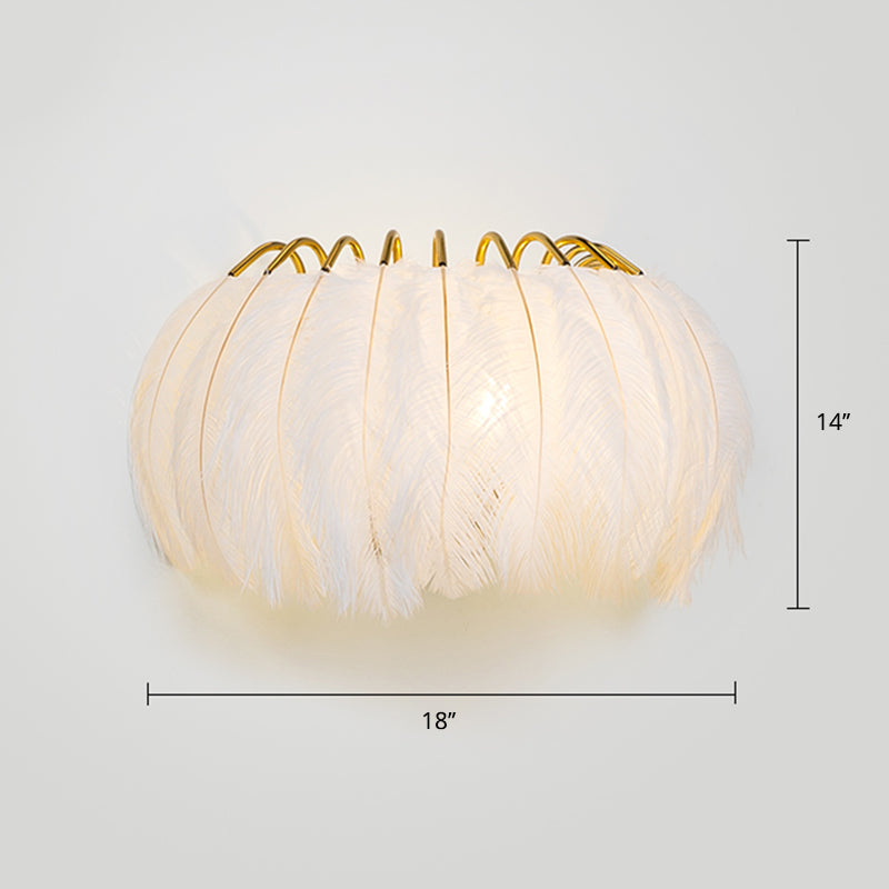 Feather Half-Round Minimalist Wall Sconce For Bedroom White