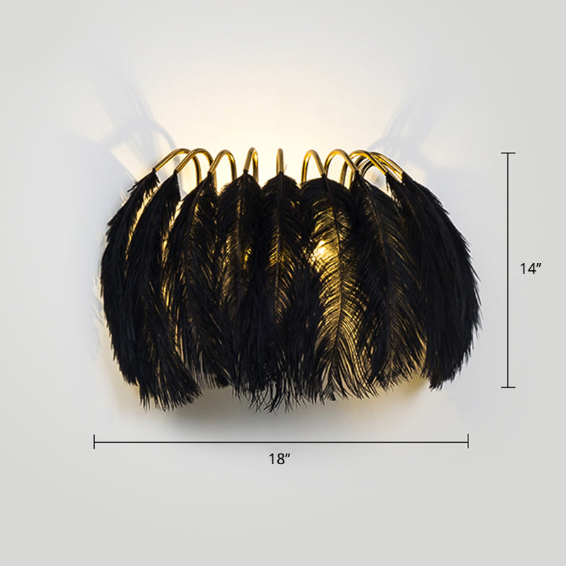 Feather Half-Round Minimalist Wall Sconce For Bedroom Black