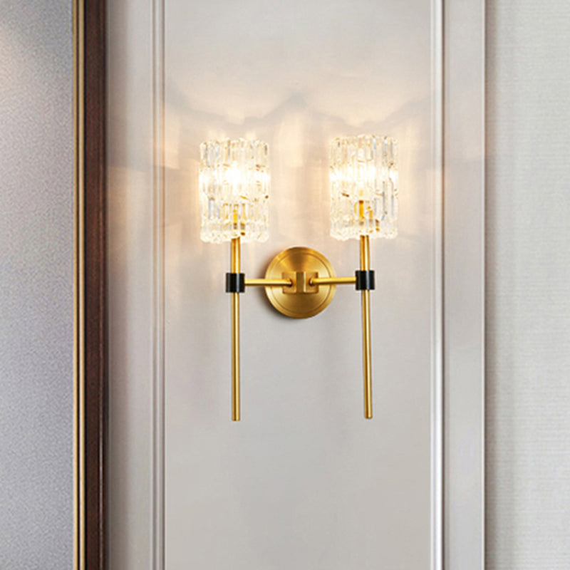 Modern Glass Wall Sconce With Clear Carvings Gold Finish Perfect For Living Room 2 /