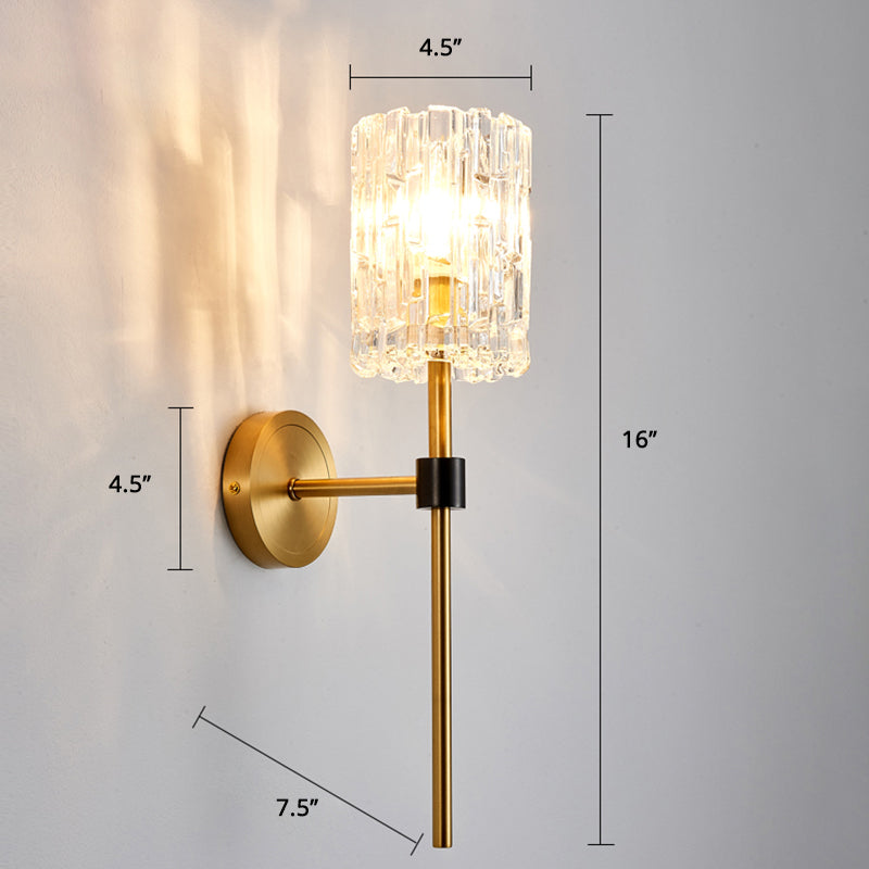Modern Glass Wall Sconce With Clear Carvings Gold Finish Perfect For Living Room 1 /