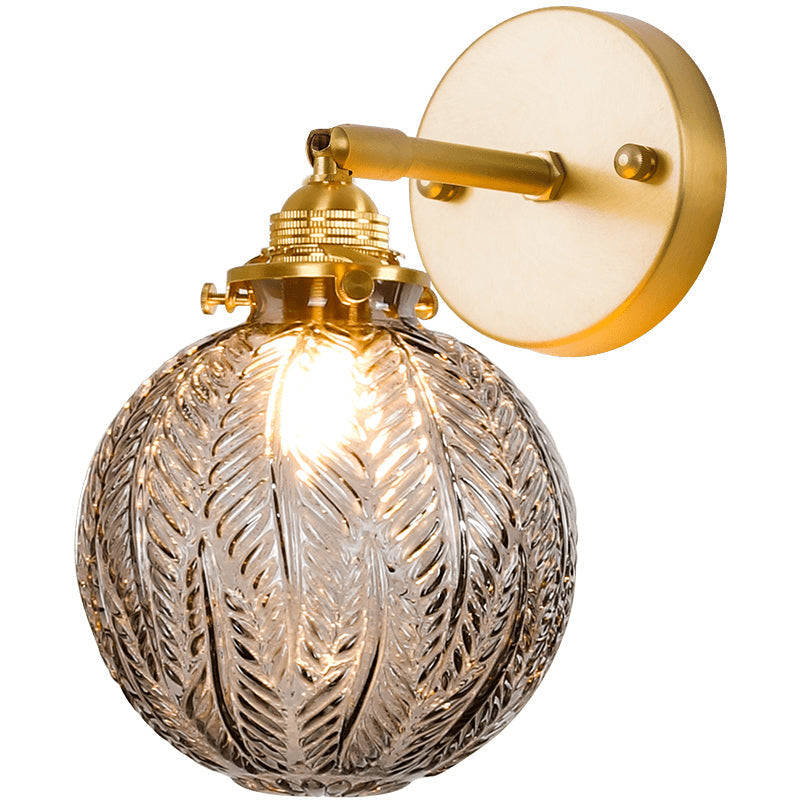 Textured Glass Ball Wall Light With Elegant Gold Mount And Adjustable Joint