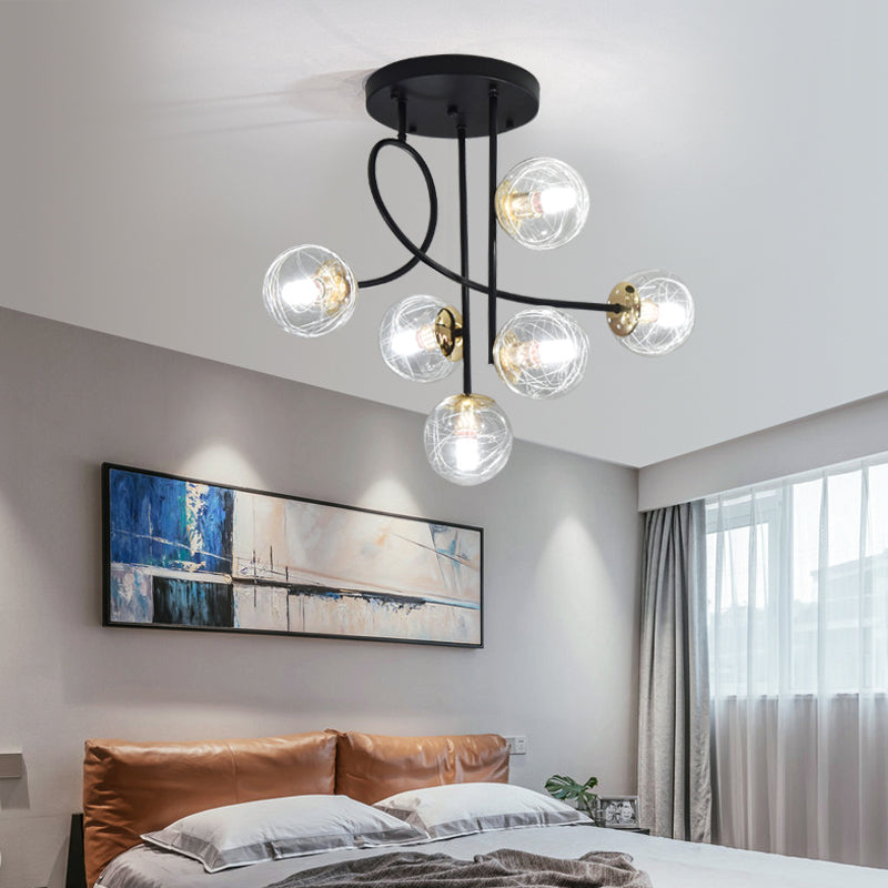Modern Glass Ball Semi Flush Ceiling Light - 6 Lights Bedroom Mount Fixture