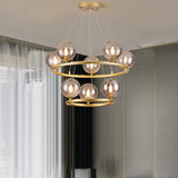 Postmodern Metal Pendant Chandelier With Glass Ball Shade