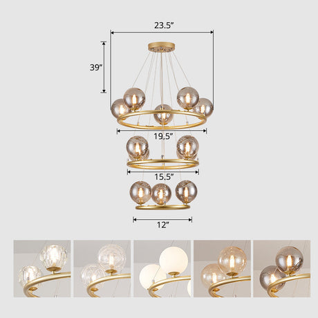 Postmodern Metal Pendant Chandelier With Glass Ball Shade 12 / Gold