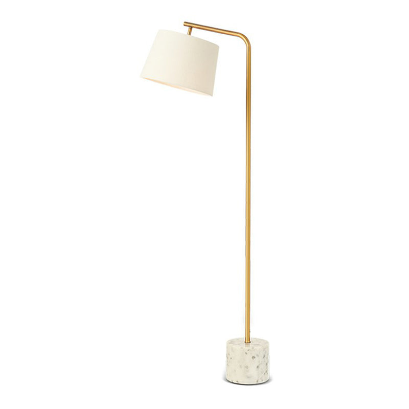 Minimalist Tapered Drum Fabric Floor Light With Marble Base - White Standing Lamp