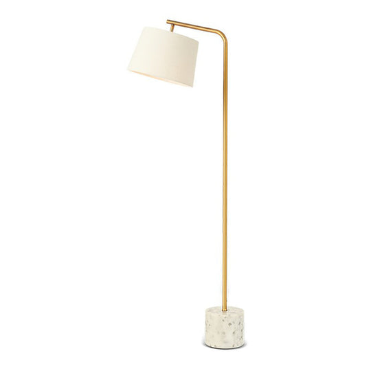 Minimalist Tapered Drum Fabric Floor Light With Marble Base - White Standing Lamp