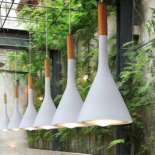 Resin Nordic Pendant Lamp With Funnel Design And Cement Finish White