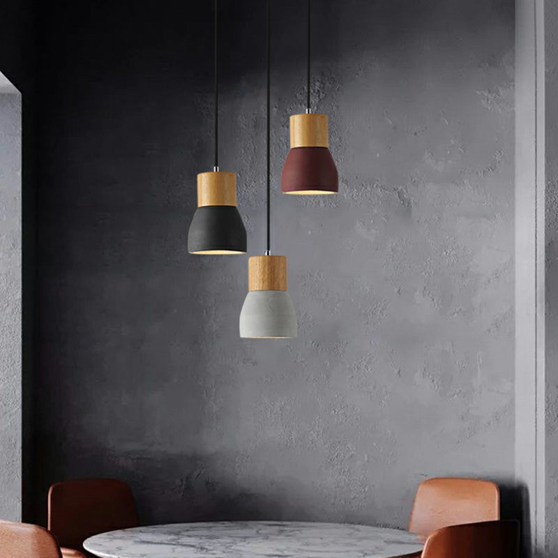 Nordic Cement Mini Pendant Ceiling Light With Wooden Top - Single-Bulb Restaurant Lighting