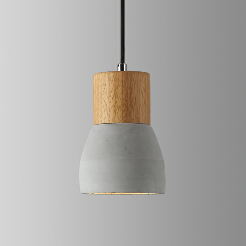 Nordic Cement Mini Pendant Ceiling Light With Wooden Top - Single-Bulb Restaurant Lighting Grey