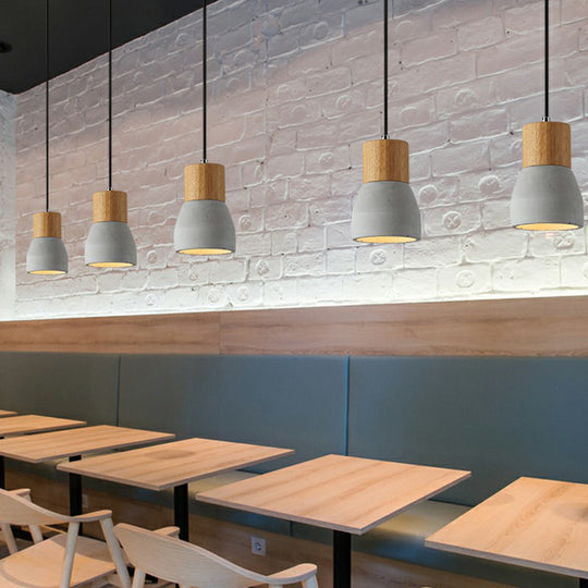 Nordic Mini Pendant Light with Cement Shade and Wood Top - Single-Bulb Ceiling Fixture for Restaurants