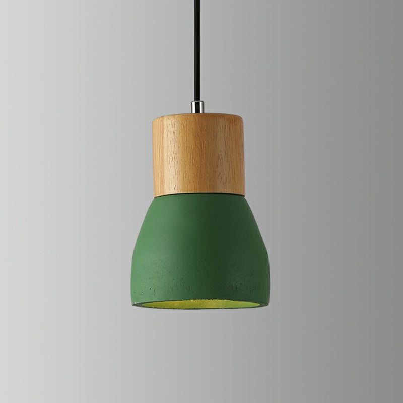 Nordic Mini Pendant Light with Cement Shade and Wood Top - Single-Bulb Ceiling Fixture for Restaurants