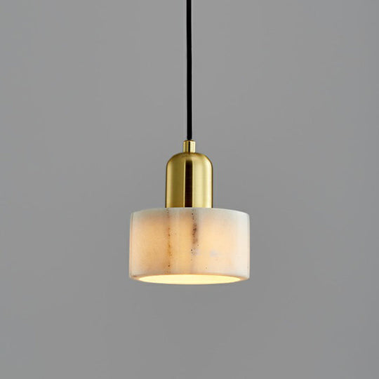 Nordic Marble Round Pendant Ceiling Light With Brass Socket - 1 Bulb Suspension Lighting White