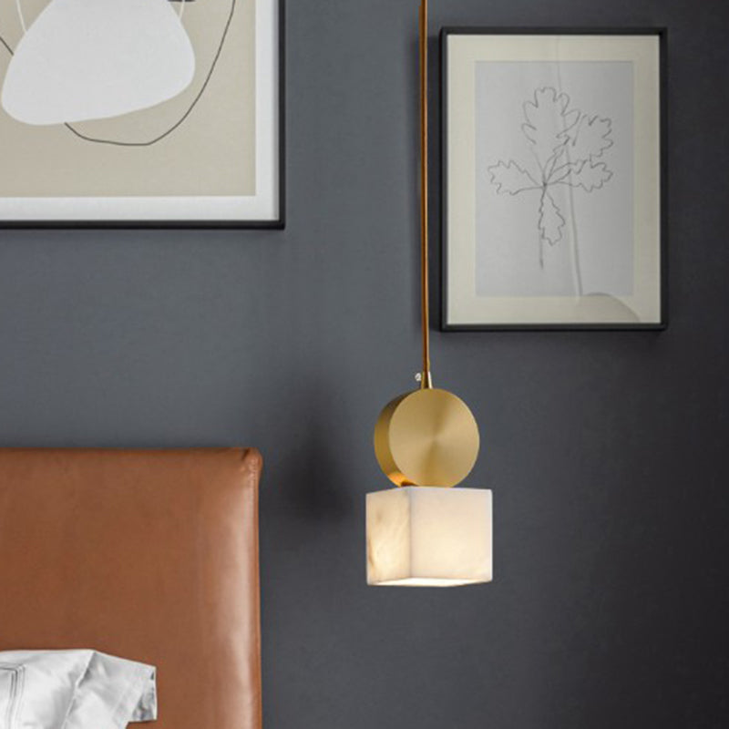 Minimalist Gold Marble Block Hanging Pendant Lamp For Bedroom
