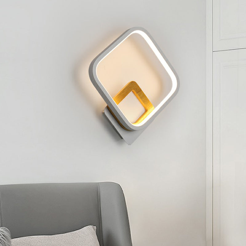 Minimalist Led Square Wall Sconce Light - White Metal Mounted Lamp For Bedroom / Warm