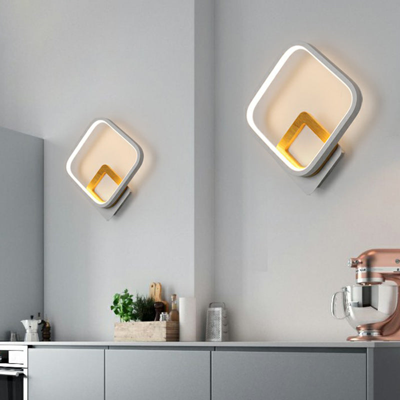 Minimalist Led Square Wall Sconce Light - White Metal Mounted Lamp For Bedroom