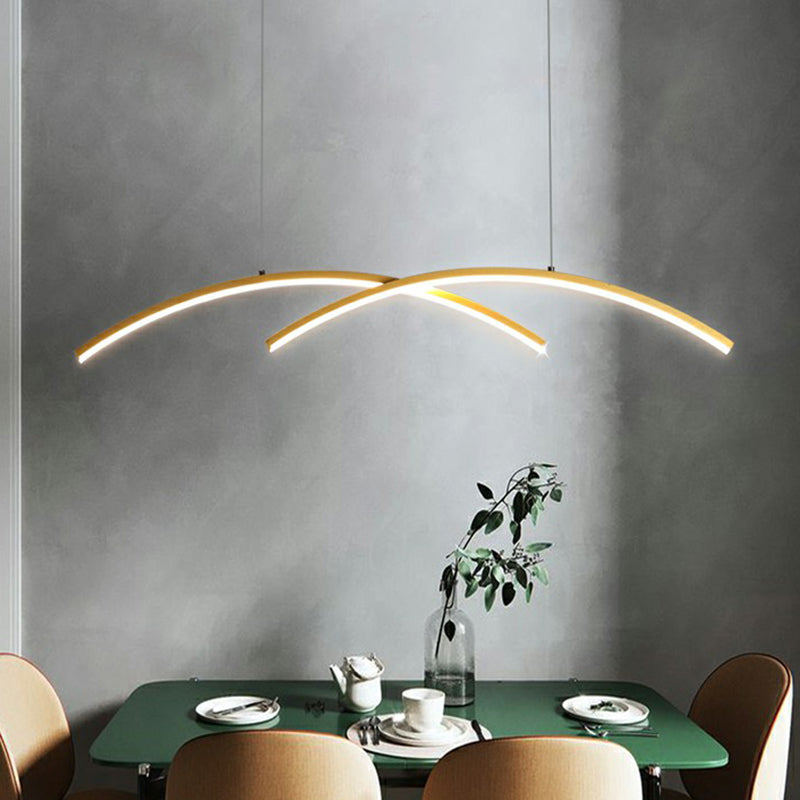 Sleek Led Island Light Fixture For Dining Room - Metal Line Art Hanging