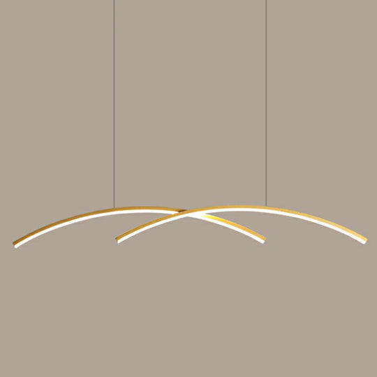 Sleek Led Island Light Fixture For Dining Room - Metal Line Art Hanging Gold / White Arc