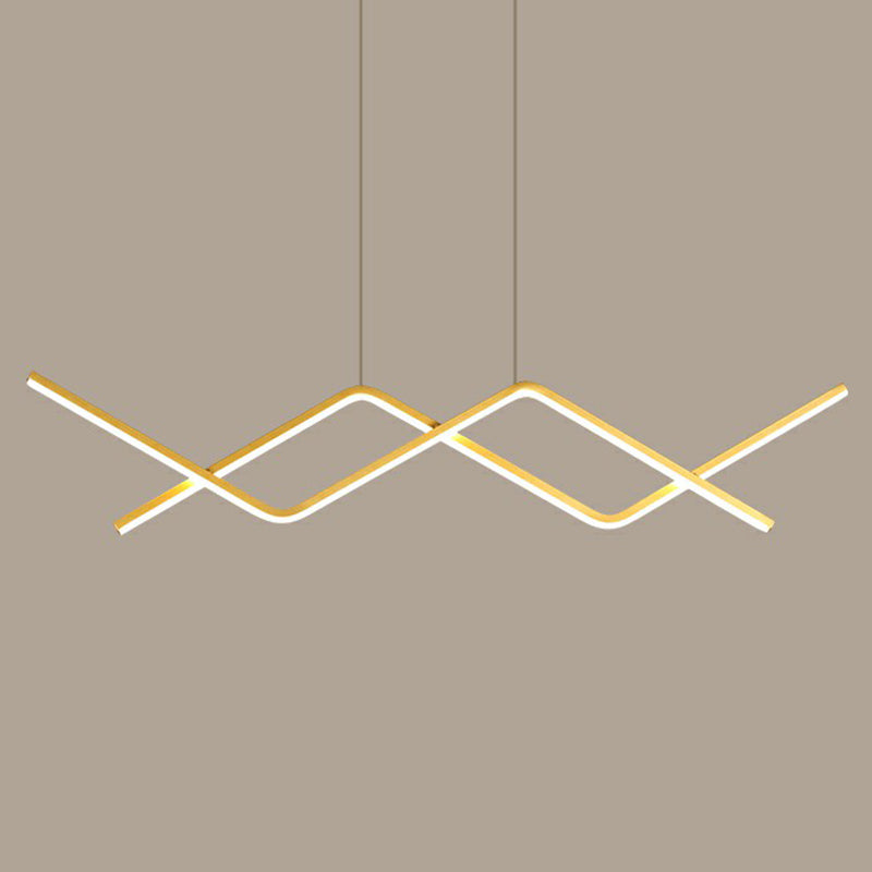 Sleek Led Island Light Fixture For Dining Room - Metal Line Art Hanging Gold / Warm Curved