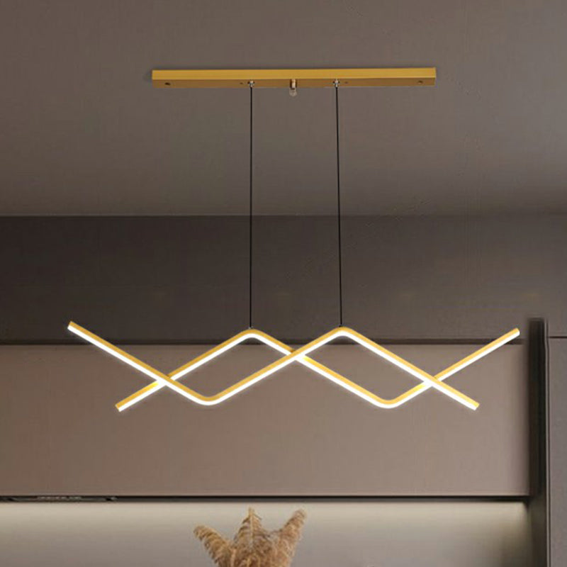 Sleek Led Island Light Fixture For Dining Room - Metal Line Art Hanging