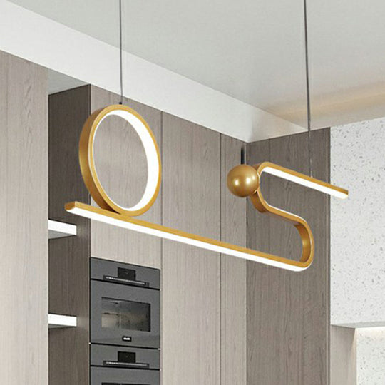 Minimalist Gold Linear Led Island Lighting For Restaurants - Metal Ceiling Hang Lamp / Warm