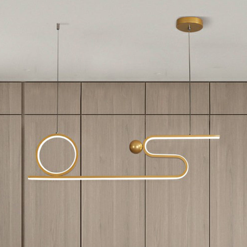 Minimalist Gold Linear Led Island Lighting For Restaurants - Metal Ceiling Hang Lamp