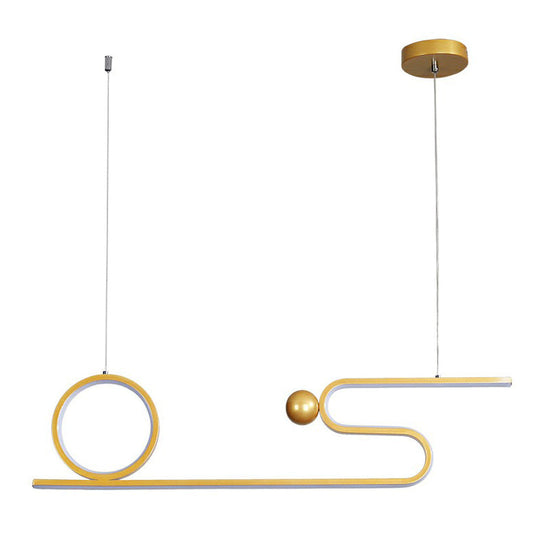 Minimalist Gold Linear Led Island Lighting For Restaurants - Metal Ceiling Hang Lamp